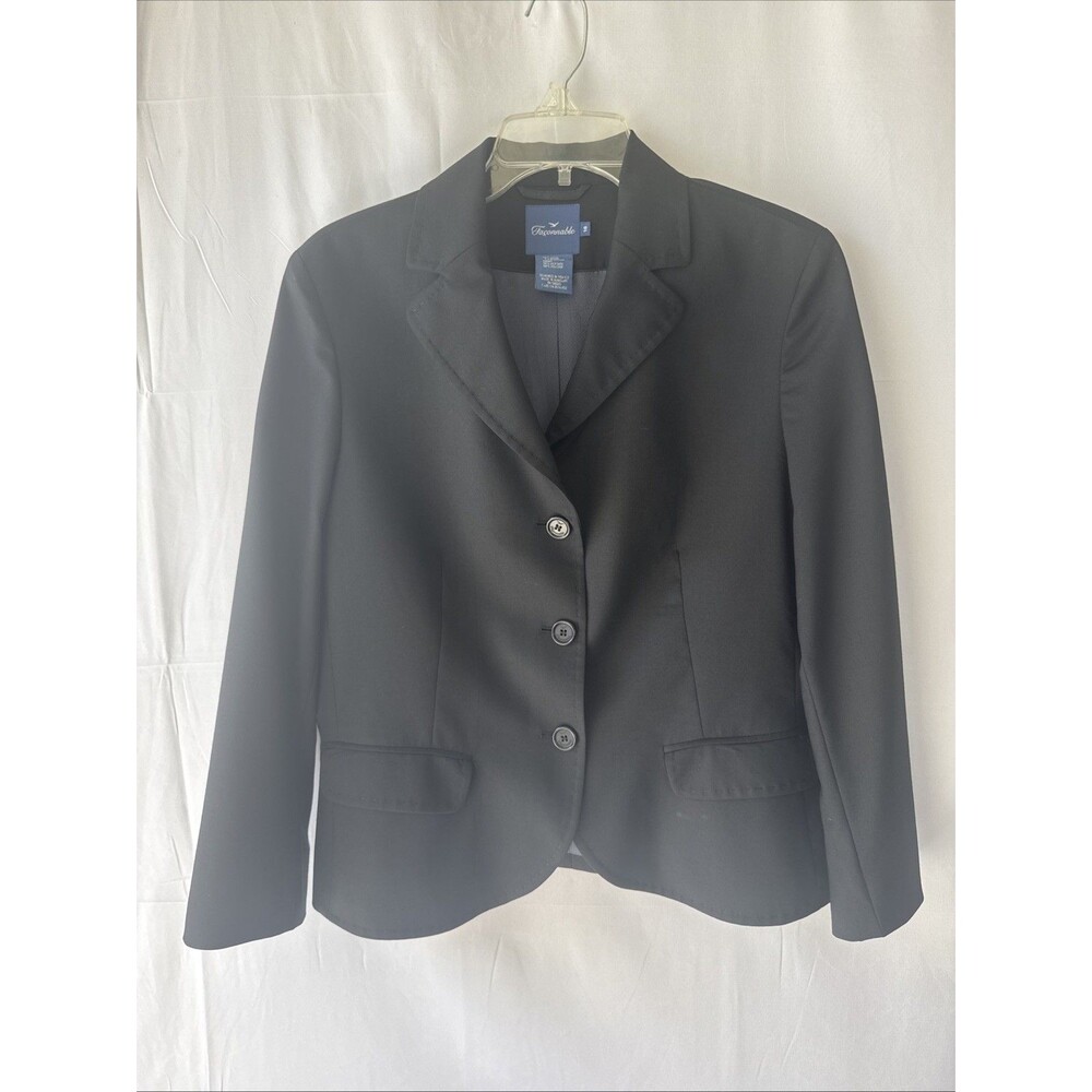 Faconnable Blazer & Pants Suit Set Women's Size 10 Black 85% Wool France Hungary